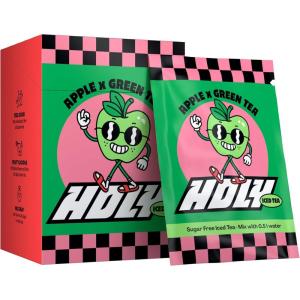 HOLY Iced Tea Boîte de 10 sachets “Acai x Hibiscus” avec poudre au goût d&rsquo;açai et d&rsquo;hibiscus | 10 portions avec antioxydants | Thé glacé sans sucre | Végétalien avec arômes 100% naturels(Pomme)