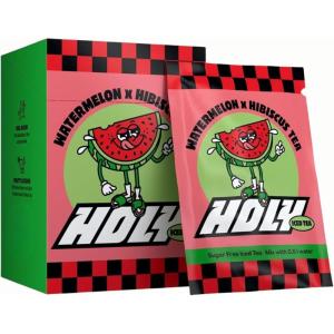 HOLY Iced Tea Boîte de 10 sachets “Acai x Hibiscus” avec poudre au goût d&rsquo;açai et d&rsquo;hibiscus | 10 portions avec antioxydants | Thé glacé sans sucre | Végétalien avec arômes 100% naturels(Pastèque)