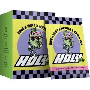 HOLY Iced Tea Boîte de 10 sachets “Acai x Hibiscus” avec poudre au goût d&rsquo;açai et d&rsquo;hibiscus | 10 portions avec antioxydants | Thé glacé sans sucre | Végétalien avec arômes 100% naturels(Lime x Matcha x Mint)