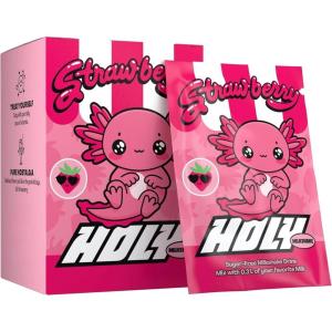 HOLY Milkshake Coffret dégustation de 10 portions Vanille – 10 portions enrichies en vitamines B, C et D et arômes 100% naturels – sans sucre, sans caféine et vegan(Strawberry)
