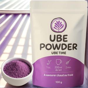 Poudre de Ube Premium ● 100 Grammes de Poudre 100% Pur Ube ● Origine Philippines ● Sans Additifs ni Colorants ● Vegan, Sans Gluten & Sans Sucre Ajouté ● Ube Latte, Bowls et Pâtisseries