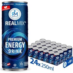 RealMix Energy Drink – Boisson Énergisante Sans Taurine, Caféine & Extrait de Guarana, Low Sugar, Canette 24x250ml, Rafraîchissement Énergie Naturelle(Energy Drink)