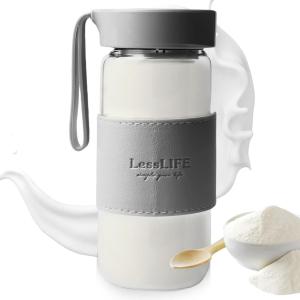 Shaker Shaker Shaker à protéines en verre avec boules mélangeuses en acier inoxydable, 480 ml, sans BPA et anti-fuite, pour boissons protéinées et sportives, bouteille d&rsquo;eau, gris