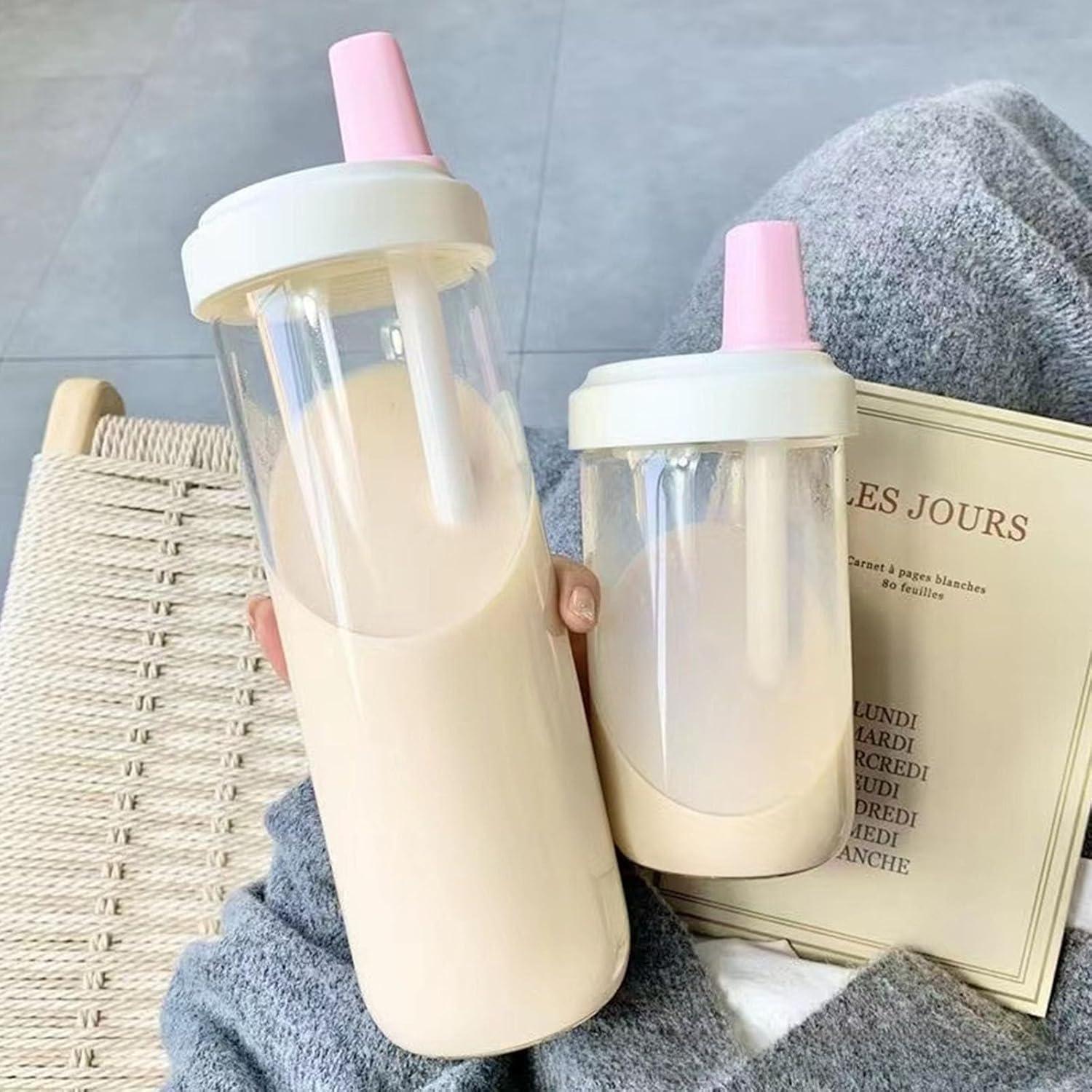 image:imageBouteille De Boisson en Plastique avec Paille Capacit Transparence en Eau avec Un Couvercle Drinkware pour Les Entranements pour Faire Un Bouteille Boisson Sportive Haute CapacitBlanc