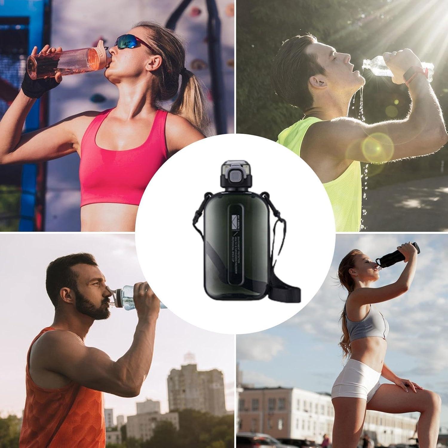 image:imageBouteille De Boissons Sportives Champignon Preuve De Fuite Conteneur Deau De Voyage Bandoulire Compacte Vecteur De Liquide Carr Pour LUtilisation Dcoles Dans La Gym Bouteille De GrandeNoir