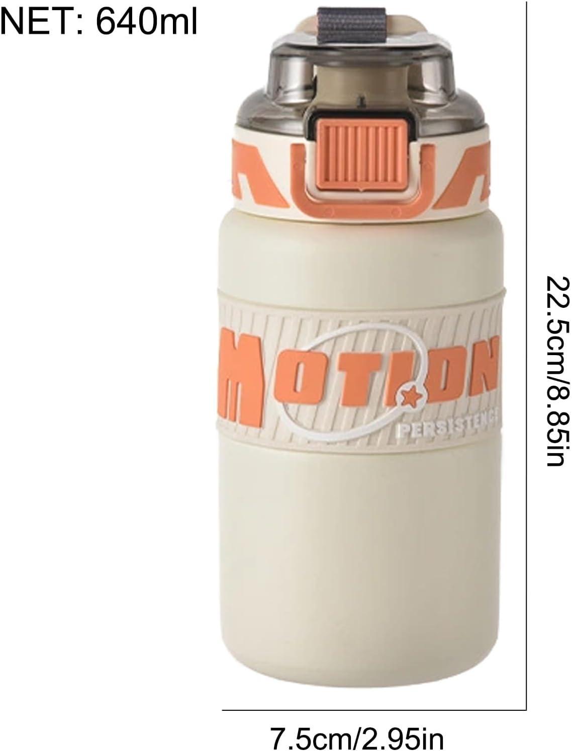 image:imageBouteille Sportive 640ml Gobelet Paille Gourde En Acier Inoxydable Idale pour les Boissons les Voyages les tudiants la Randonne les Activits de Plein Air lAlpinismeCrmeux
