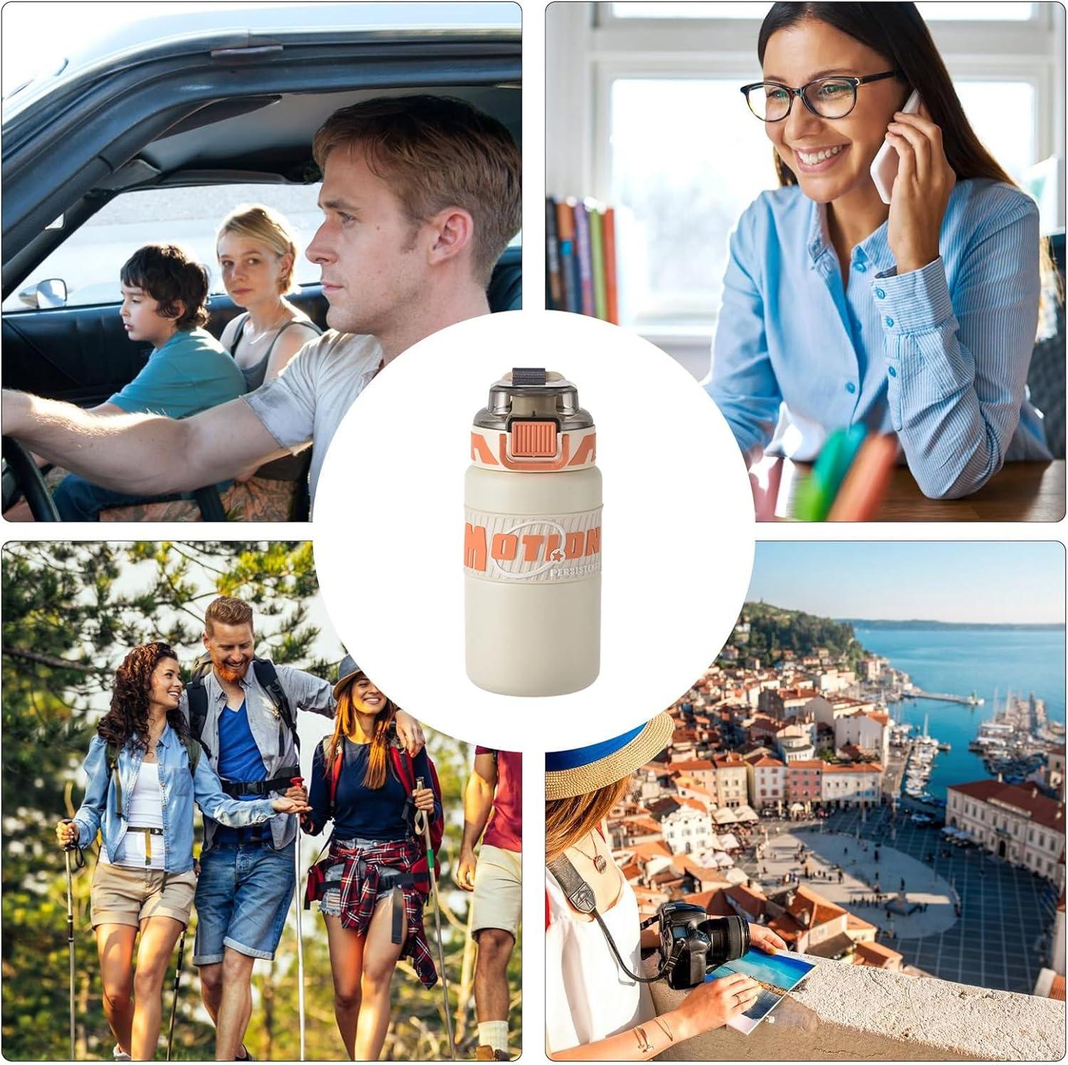 image:imageBouteille Sportive 640ml Gobelet Paille Gourde En Acier Inoxydable Idale pour les Boissons les Voyages les tudiants la Randonne les Activits de Plein Air lAlpinismeCrmeux
