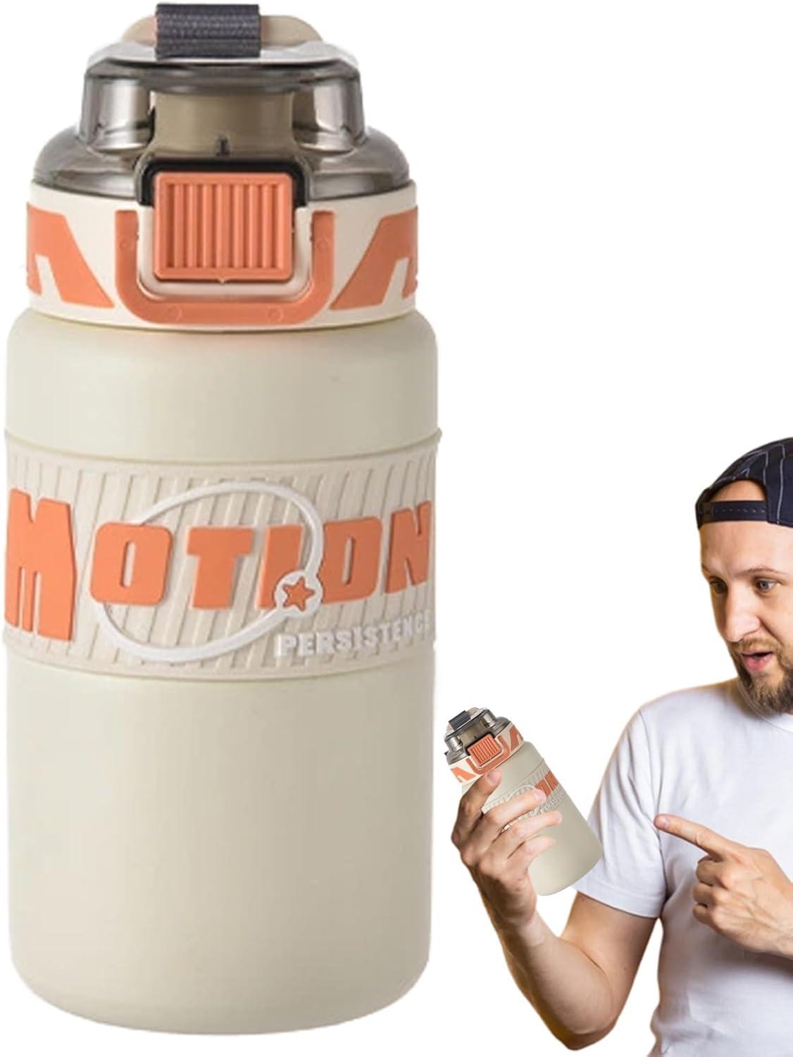 image:imageBouteille Sportive 640ml Gobelet Paille Gourde En Acier Inoxydable Idale pour les Boissons les Voyages les tudiants la Randonne les Activits de Plein Air lAlpinismeCrmeux