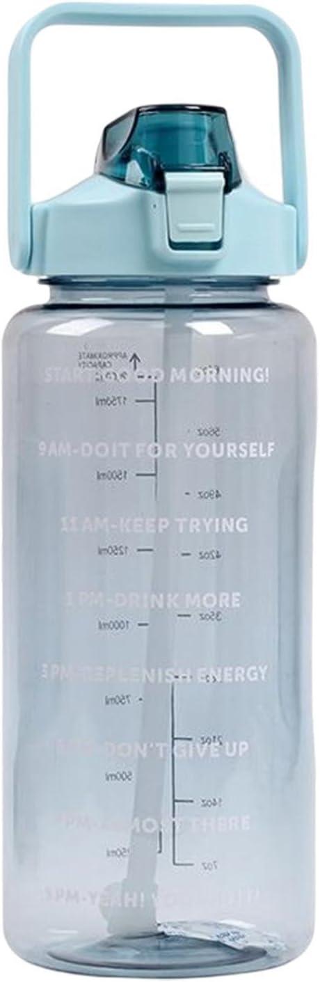 image:imageBouteille Sportive Bouteille Deau Portable en Plastique de Grande Capacit de 2 L Avec Paille et Graduation tanche Boissons Bouteille Bouteille Deau pour CoureursNoirVert