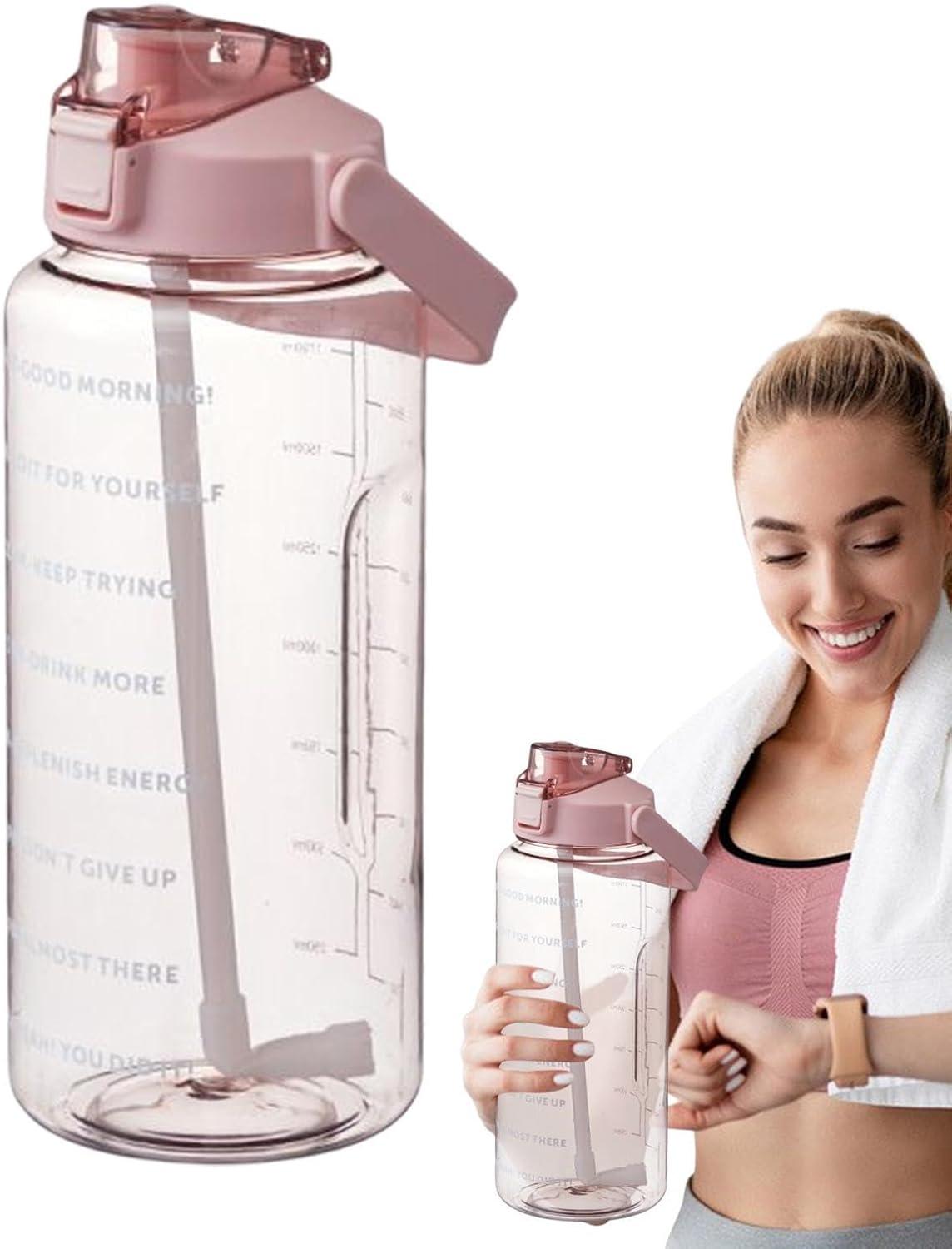 image:imageBouteille Sportive Bouteille Deau Portable en Plastique de Grande Capacit de 2 L Avec Paille et Graduation tanche Boissons Bouteille Bouteille Deau pour CoureursNoirRoses