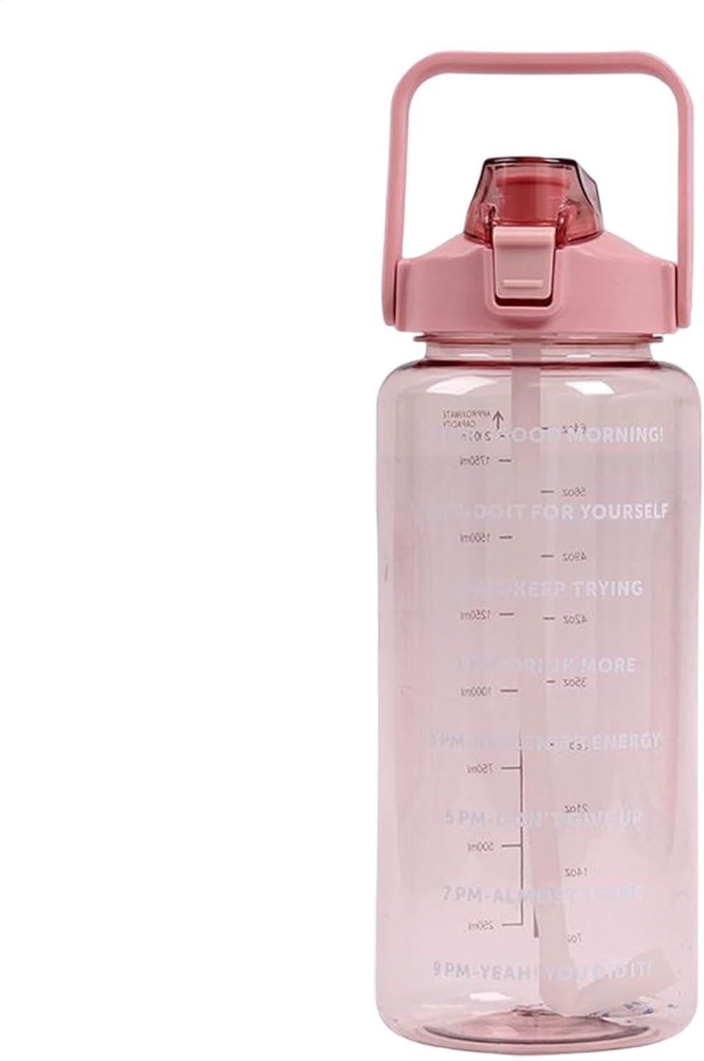 image:imageBouteille Sportive Bouteille Deau Portable en Plastique de Grande Capacit de 2 L Avec Paille et Graduation tanche Boissons Bouteille Bouteille Deau pour CoureursNoirRoses