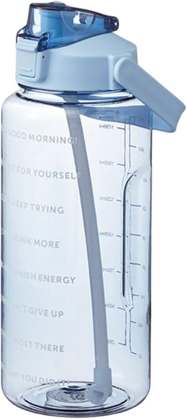 image:imageBouteille Sportive Bouteille Deau Portable en Plastique de Grande Capacit de 2 L Avec Paille et Graduation tanche Boissons Bouteille Bouteille Deau pour CoureursNoirBleu