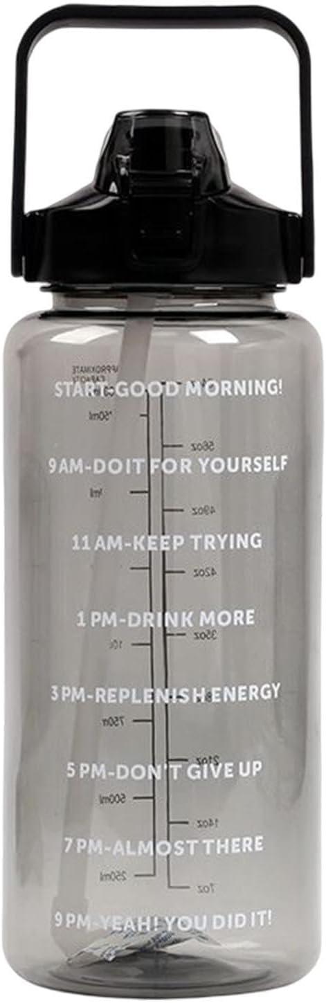 image:imageBouteille Sportive Bouteille Deau Portable en Plastique de Grande Capacit de 2 L Avec Paille et Graduation tanche Boissons Bouteille Bouteille Deau pour CoureursNoirNoir