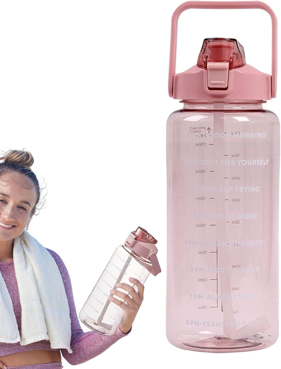 image:imageBouteille Sportive Bouteille Deau Portable en Plastique de Grande Capacit de 2 L Avec Paille et Graduation tanche Boissons Bouteille Bouteille Deau pour CoureursNoirRoses
