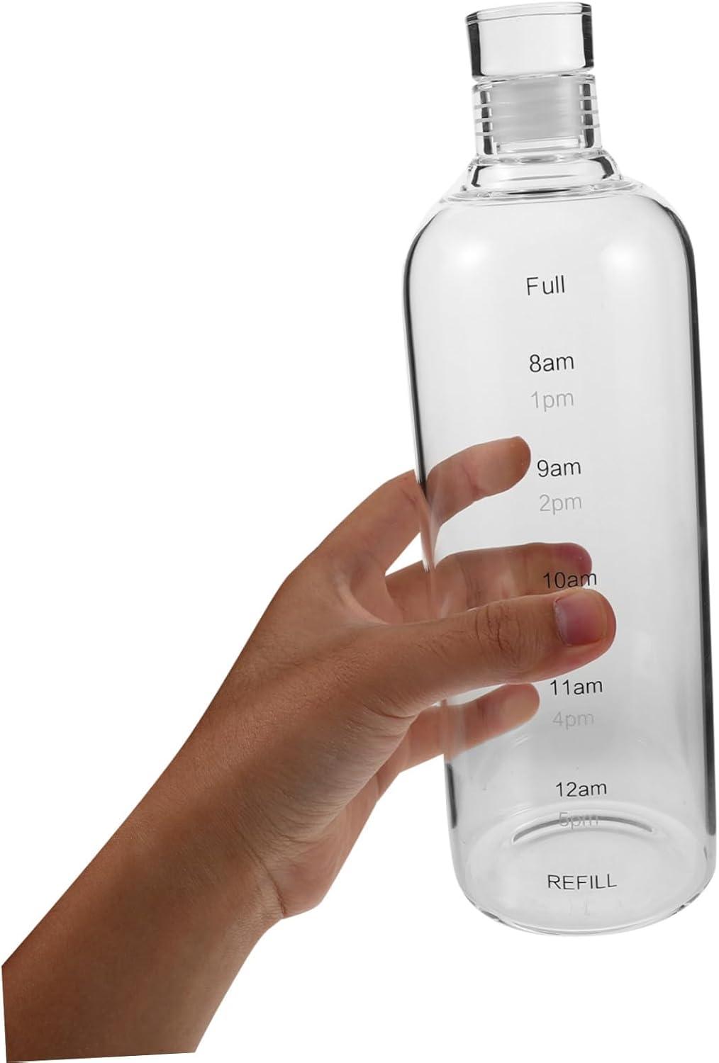 image:imageCLISPEED Bouteille Verre Transparent avec Graduation Horaire Gourde Sportive pour Bureau et Gym Compatible Boissons Chaudes et Froides Capacit leve pour Hydratation