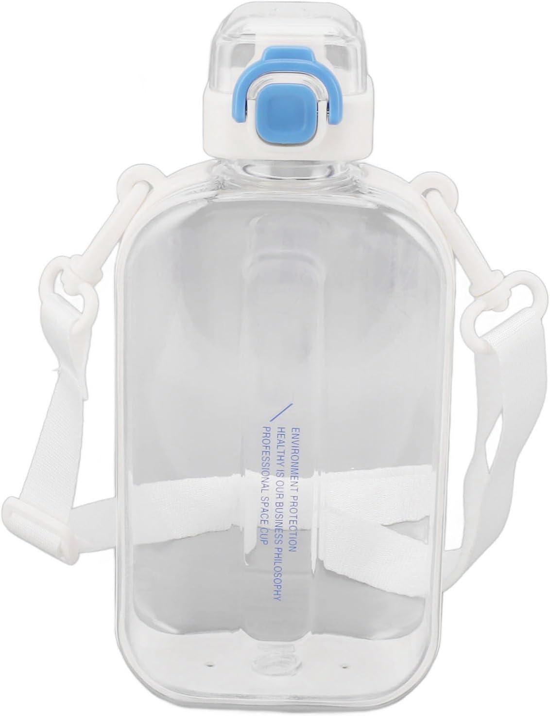 image:imageERYUE Bouteille deau Plate 750ml Mince en Silicone PC Antifuite avec Sangle Bouteille de Boisson Plate pour les Activits Sportives de Plein Air VertBlanc