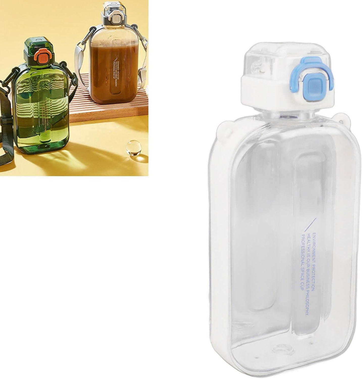 image:imageERYUE Bouteille deau Plate 750ml Mince en Silicone PC Antifuite avec Sangle Bouteille de Boisson Plate pour les Activits Sportives de Plein Air VertBlanc