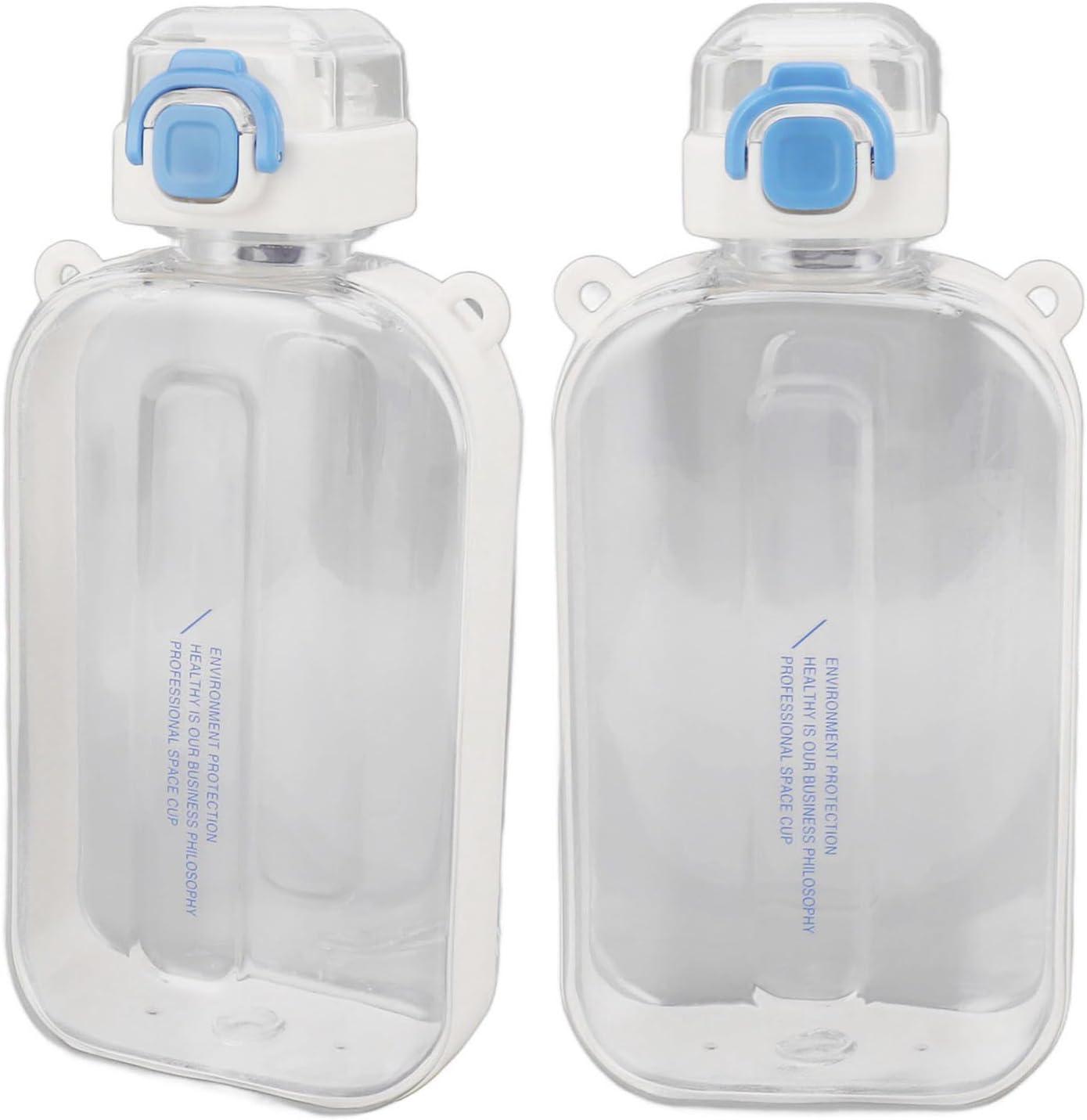 image:imageERYUE Bouteille deau Plate 750ml Mince en Silicone PC Antifuite avec Sangle Bouteille de Boisson Plate pour les Activits Sportives de Plein Air VertBlanc