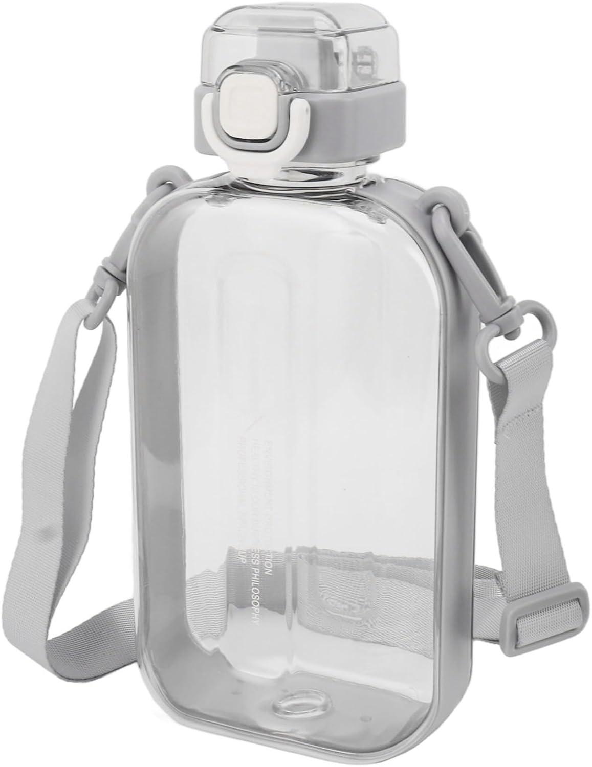 image:imageERYUE Bouteille deau Plate 750ml Mince en Silicone PC Antifuite avec Sangle Bouteille de Boisson Plate pour les Activits Sportives de Plein Air VertGris