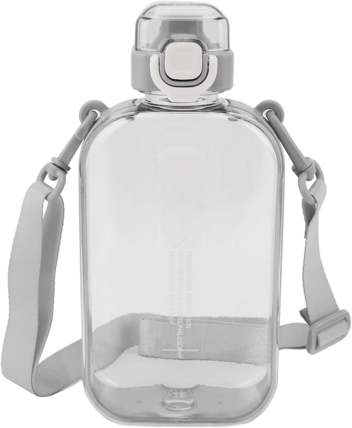 image:imageERYUE Bouteille deau Plate 750ml Mince en Silicone PC Antifuite avec Sangle Bouteille de Boisson Plate pour les Activits Sportives de Plein Air VertGris