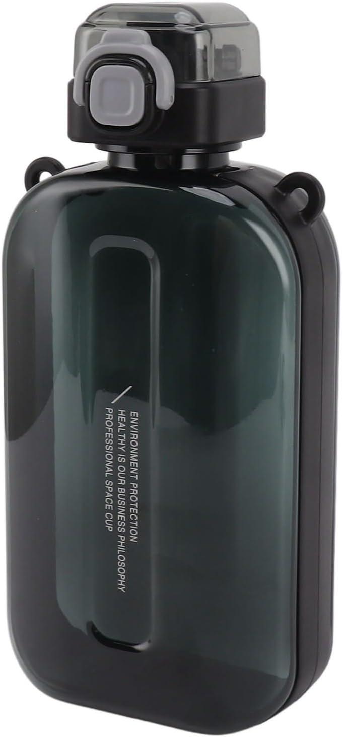 image:imageERYUE Bouteille deau Plate 750ml Mince en Silicone PC Antifuite avec Sangle Bouteille de Boisson Plate pour les Activits Sportives de Plein Air VertNoir
