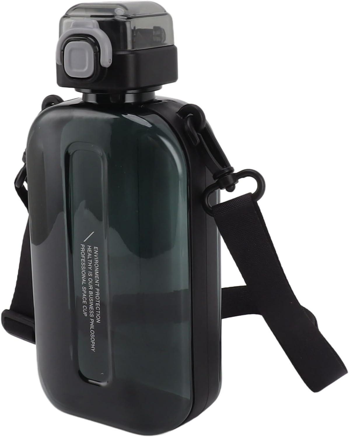 image:imageERYUE Bouteille deau Plate 750ml Mince en Silicone PC Antifuite avec Sangle Bouteille de Boisson Plate pour les Activits Sportives de Plein Air VertNoir