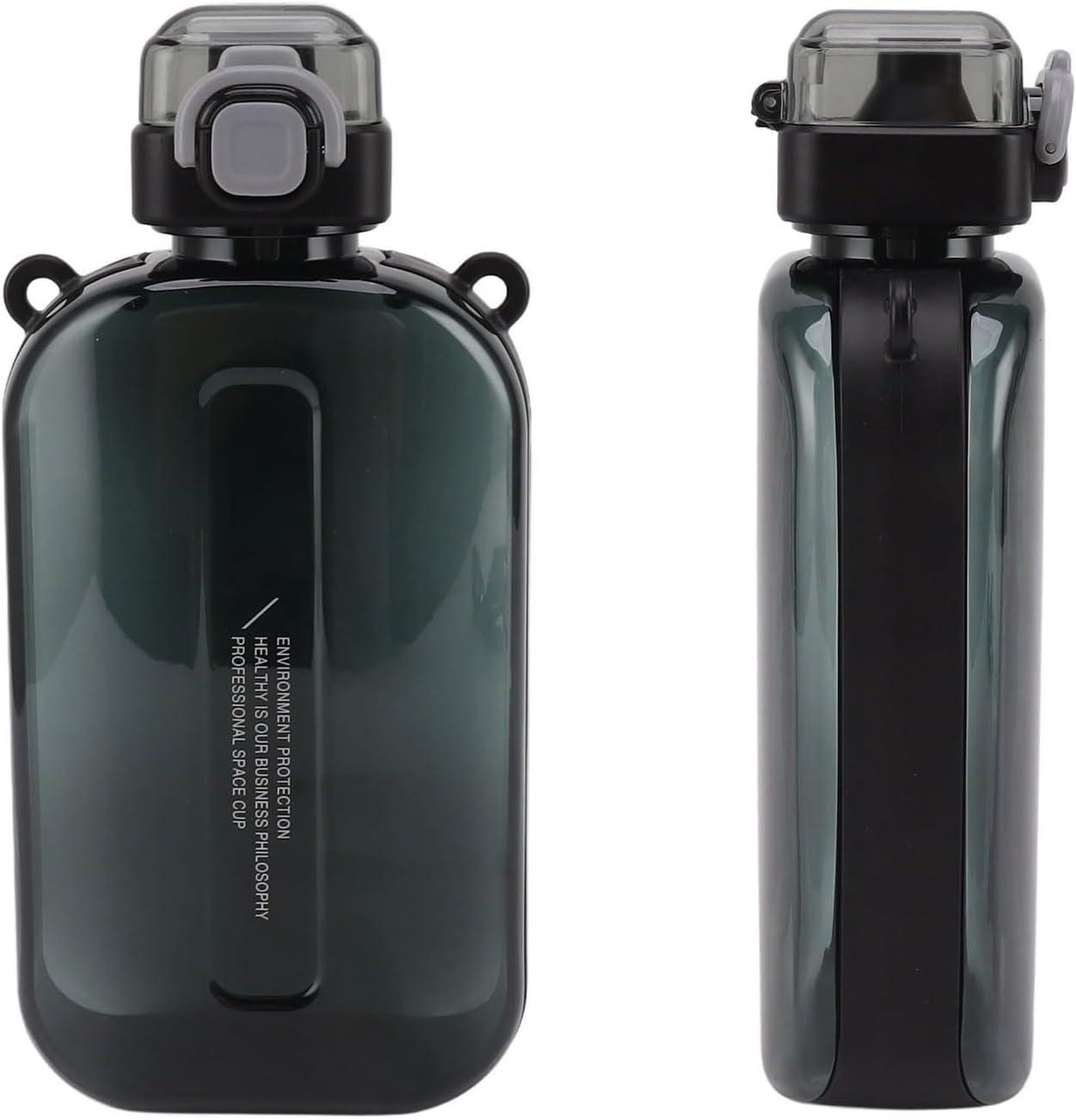 image:imageERYUE Bouteille deau Plate 750ml Mince en Silicone PC Antifuite avec Sangle Bouteille de Boisson Plate pour les Activits Sportives de Plein Air VertNoir