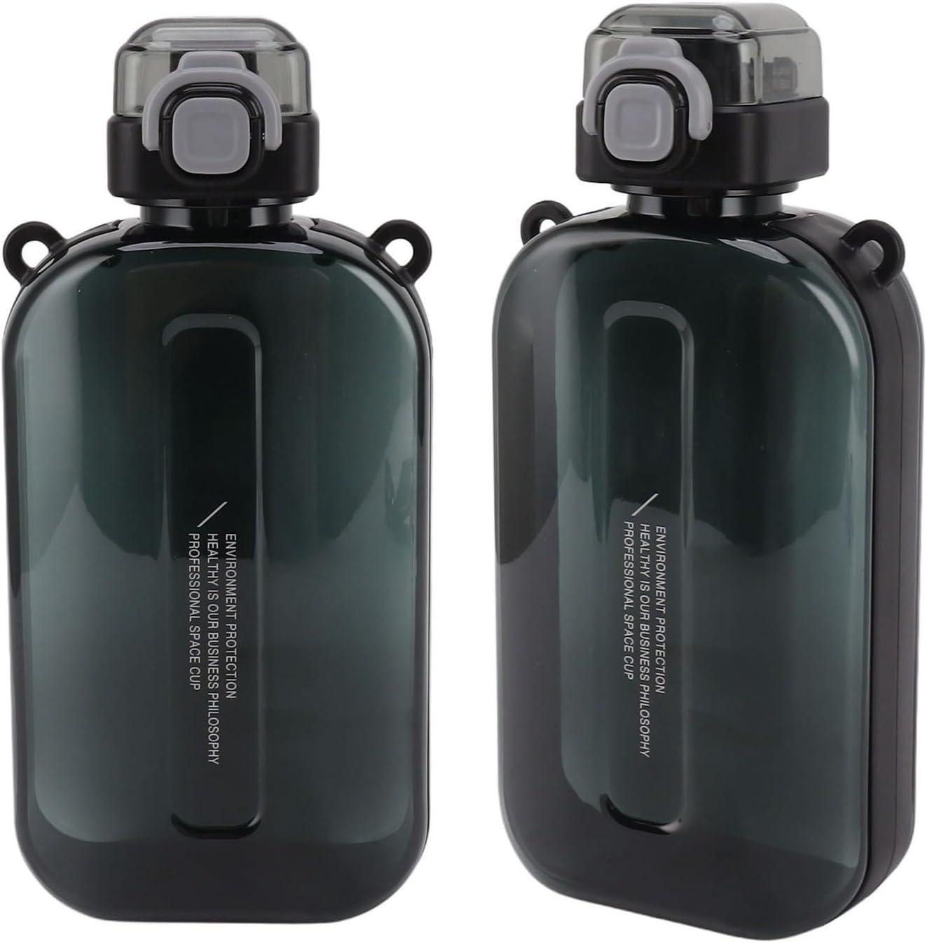 image:imageERYUE Bouteille deau Plate 750ml Mince en Silicone PC Antifuite avec Sangle Bouteille de Boisson Plate pour les Activits Sportives de Plein Air VertNoir