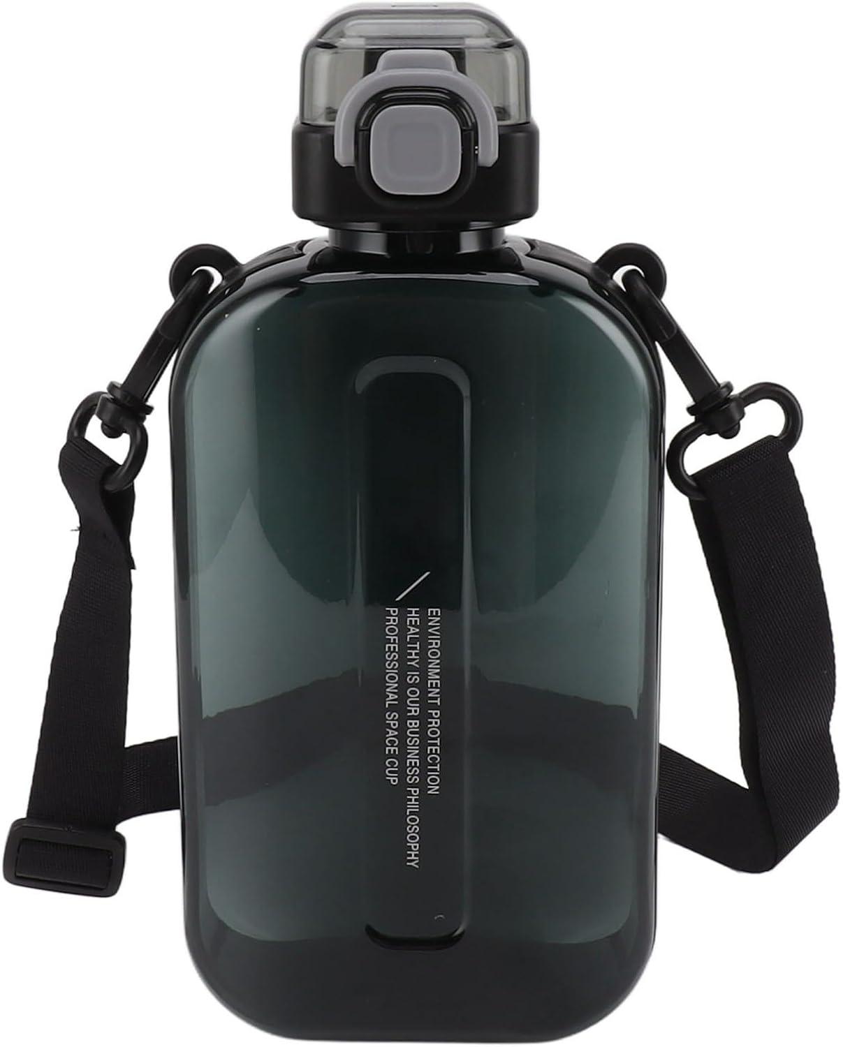 image:imageERYUE Bouteille deau Plate 750ml Mince en Silicone PC Antifuite avec Sangle Bouteille de Boisson Plate pour les Activits Sportives de Plein Air VertNoir