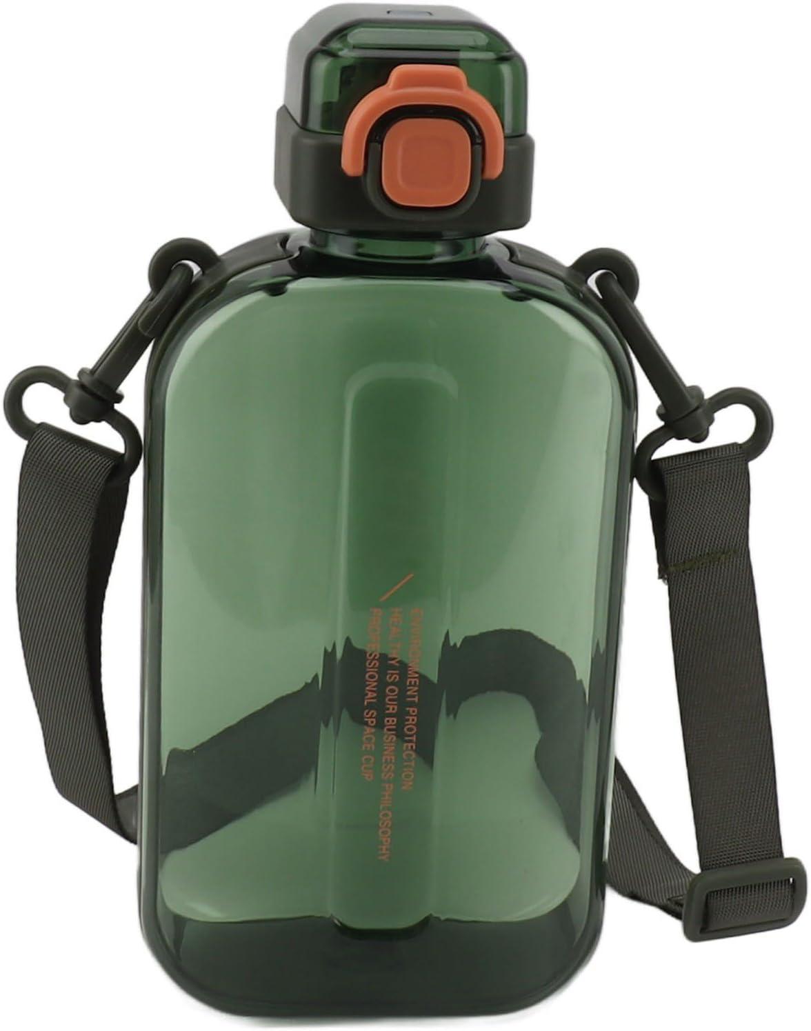 image:imageERYUE Bouteille deau Plate 750ml Mince en Silicone PC Antifuite avec Sangle Bouteille de Boisson Plate pour les Activits Sportives de Plein Air VertVert