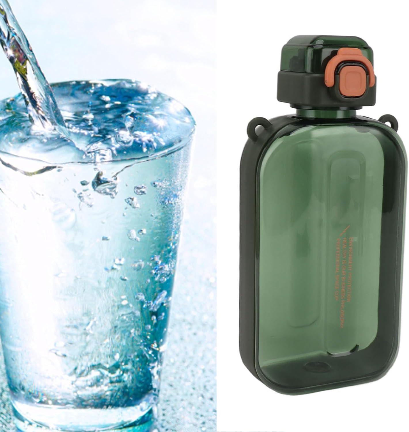image:imageERYUE Bouteille deau Plate 750ml Mince en Silicone PC Antifuite avec Sangle Bouteille de Boisson Plate pour les Activits Sportives de Plein Air VertVert