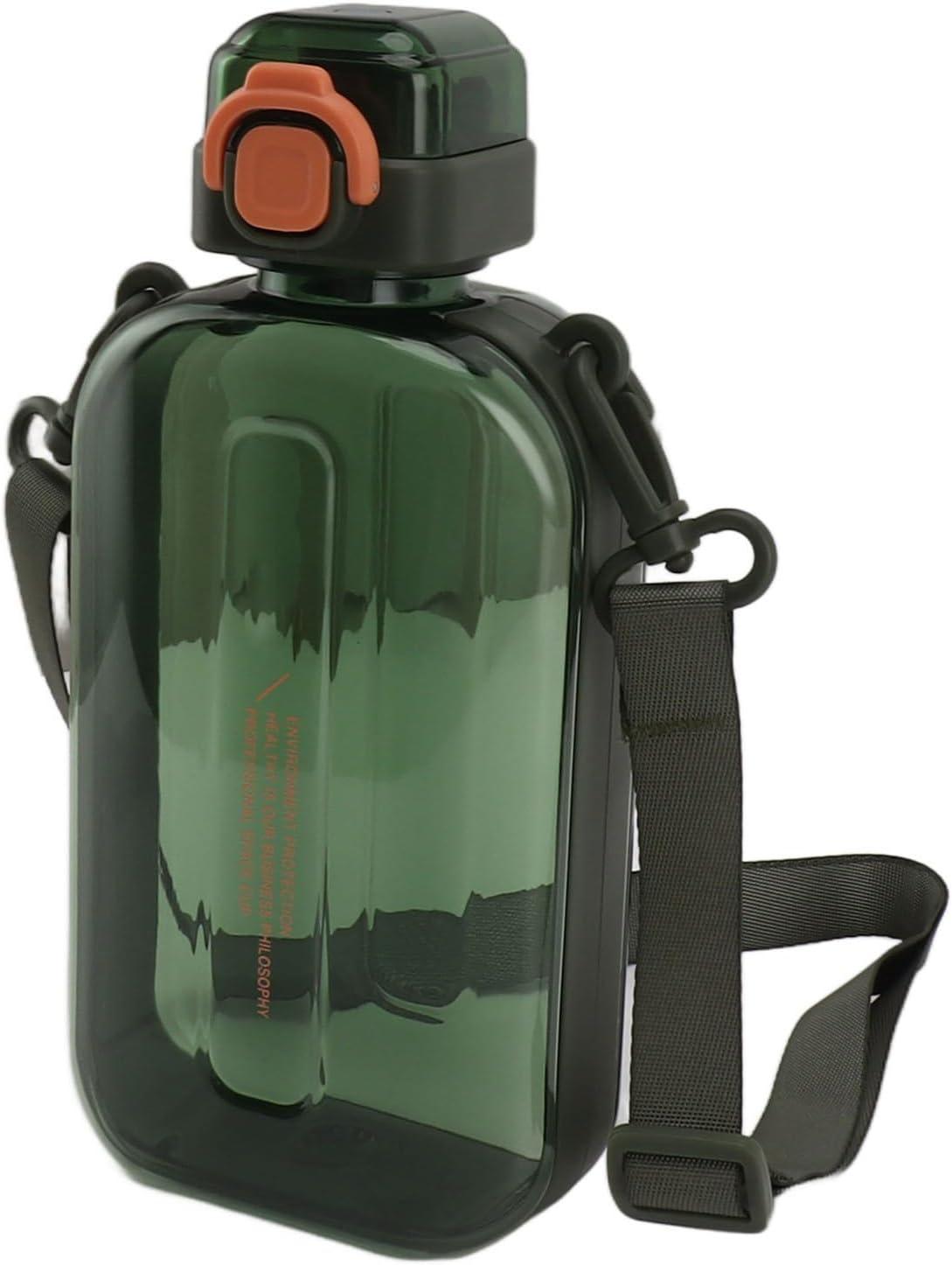 image:imageERYUE Bouteille deau Plate 750ml Mince en Silicone PC Antifuite avec Sangle Bouteille de Boisson Plate pour les Activits Sportives de Plein Air VertVert