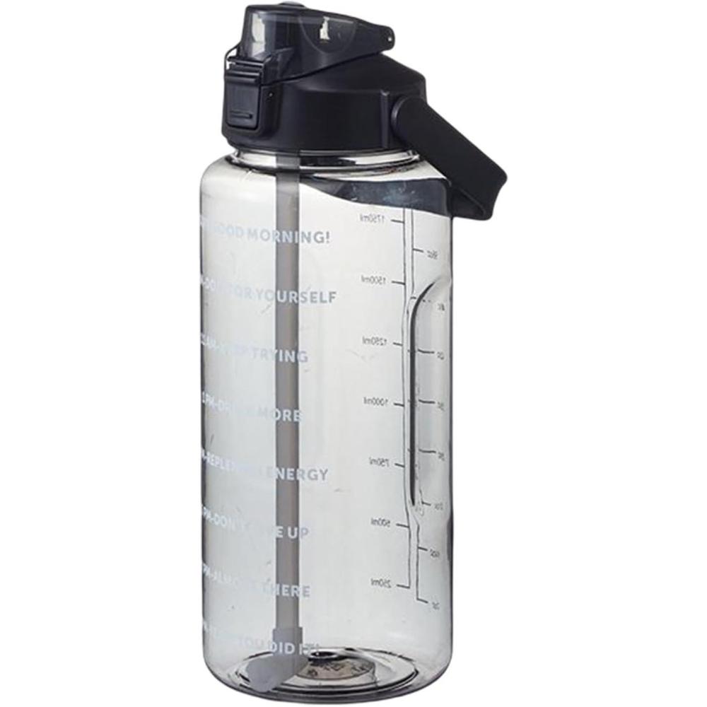 image:imageBouteille Sportive Bouteille Deau Portable en Plastique de Grande Capacit de 2 L Avec Paille et Graduation tanche Boissons Bouteille Bouteille Deau pour CoureursNoirNoir