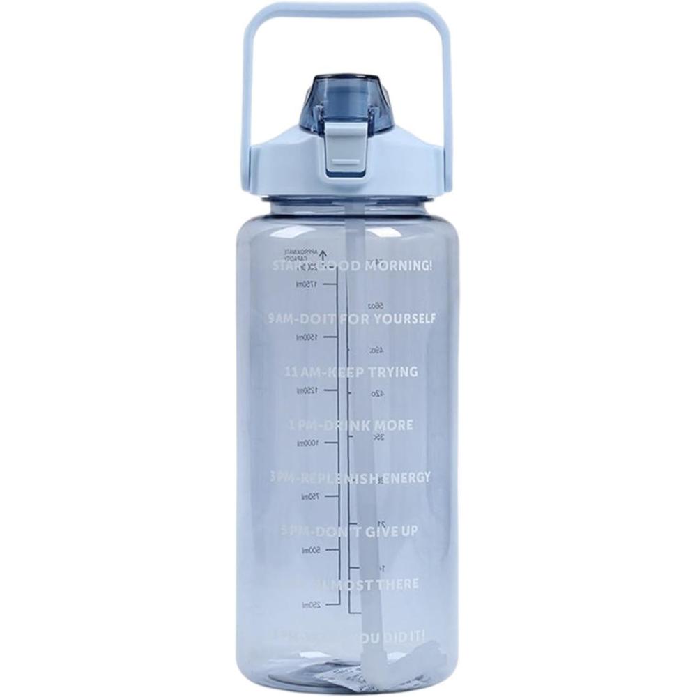 image:imageBouteille Sportive Bouteille Deau Portable en Plastique de Grande Capacit de 2 L Avec Paille et Graduation tanche Boissons Bouteille Bouteille Deau pour CoureursNoirBleu