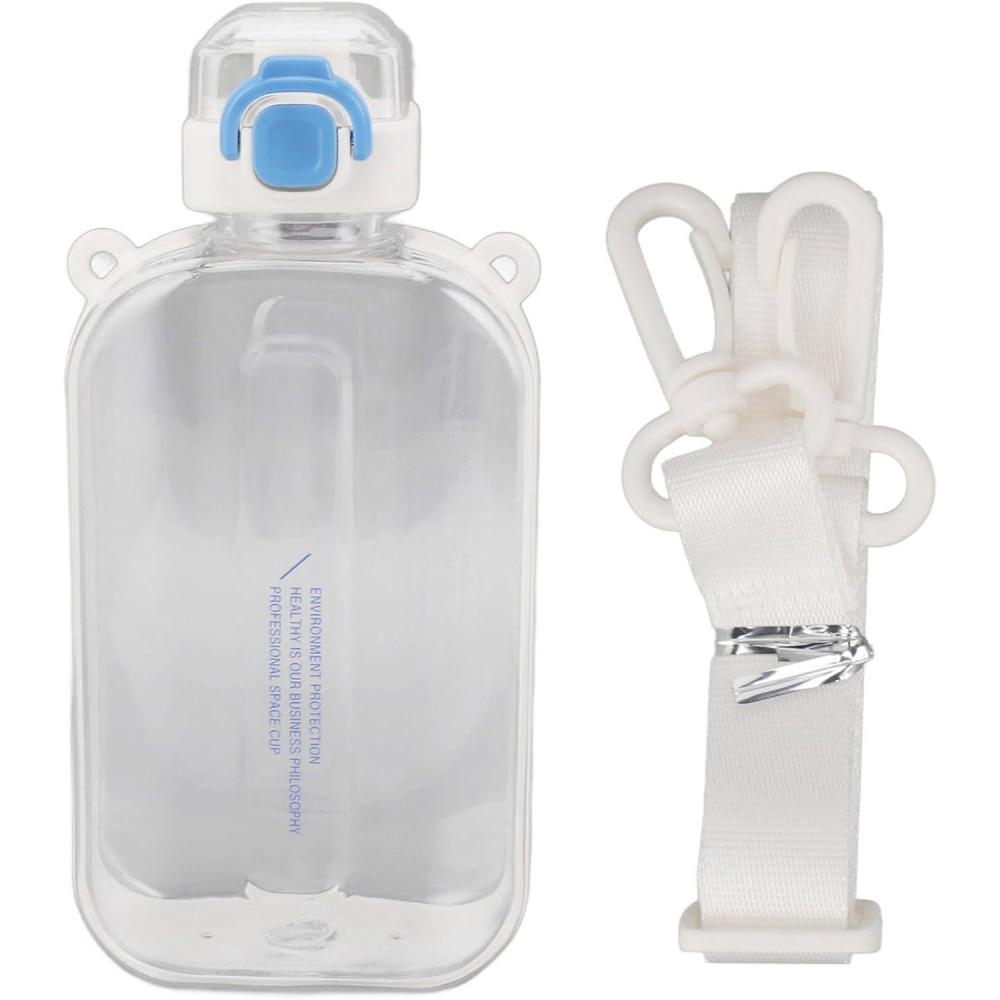 image:imageERYUE Bouteille deau Plate 750ml Mince en Silicone PC Antifuite avec Sangle Bouteille de Boisson Plate pour les Activits Sportives de Plein Air VertBlanc