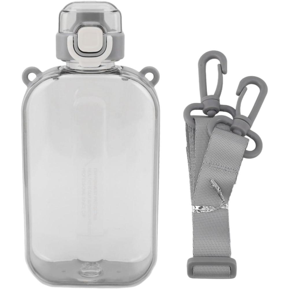 image:imageERYUE Bouteille deau Plate 750ml Mince en Silicone PC Antifuite avec Sangle Bouteille de Boisson Plate pour les Activits Sportives de Plein Air VertGris