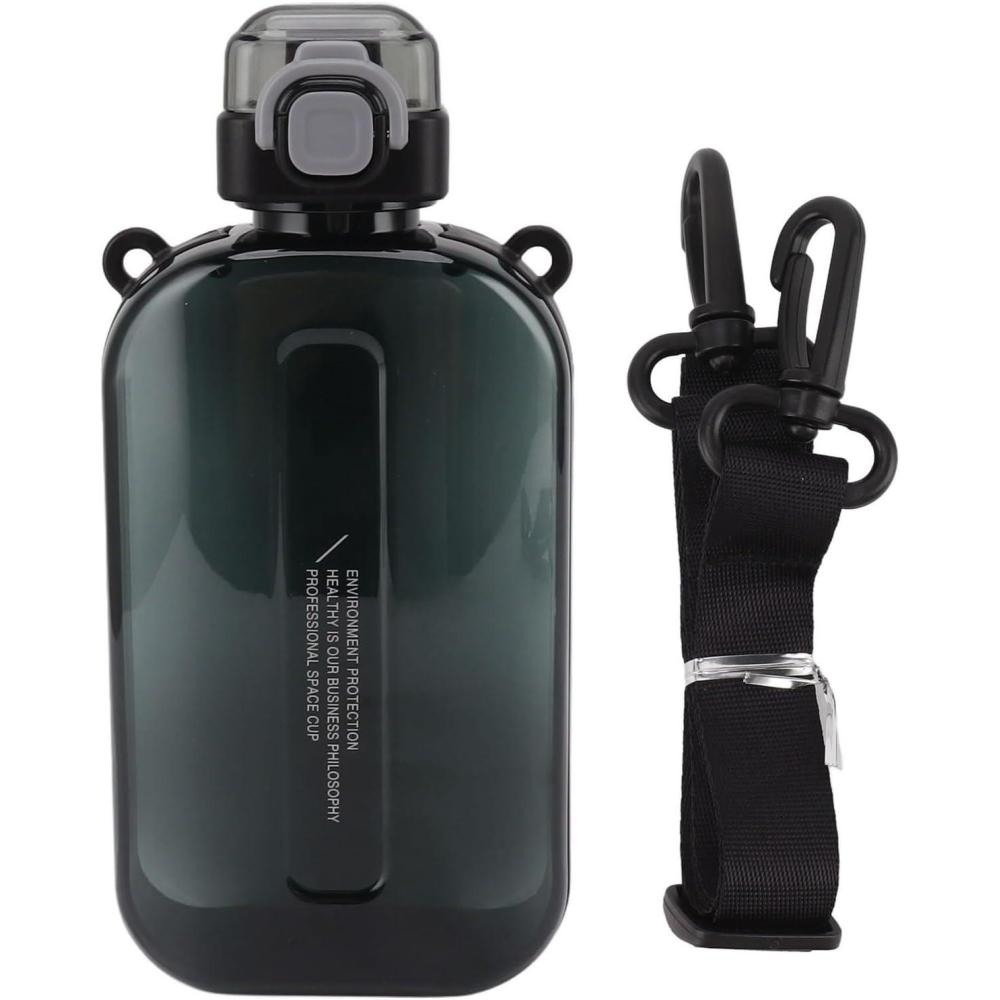 image:imageERYUE Bouteille deau Plate 750ml Mince en Silicone PC Antifuite avec Sangle Bouteille de Boisson Plate pour les Activits Sportives de Plein Air VertNoir