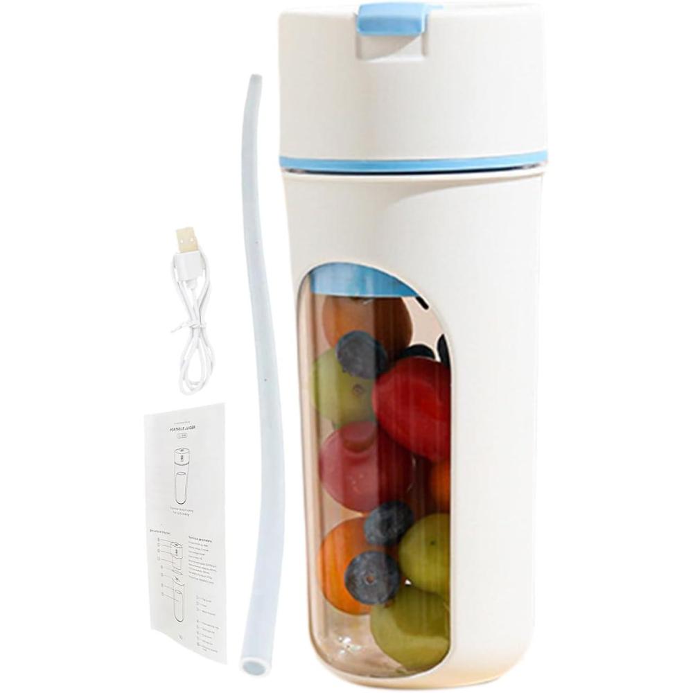 image:imageMixeur lectrique portable gobelet mlangeur pour boissons sportives  Bouteille thermique multifonction 48 cl avec paille pour sports voyages randonne jus de fruits et maisonBleu Ciel