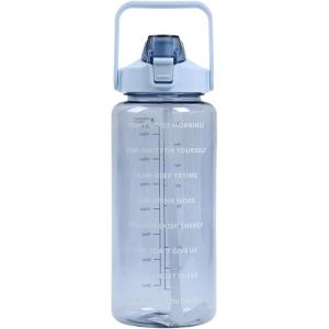 Bouteille Sportive, Bouteille D&rsquo;eau Portable en Plastique de Grande Capacité de 2 L Avec Paille et Graduation, Étanche Boissons Bouteille, Bouteille D&rsquo;eau pour Coureurs(Noir)(Bleu)