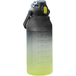 Bouteille d&rsquo;eau, Bouteille d&rsquo;eau sans BPA de 1, 5 L avec marqueur temporel, Boisson Sportive à l&rsquo;épreuve pour la Salle de Sport (Jaune/Noir), Bouteilles avec Paille, Sport