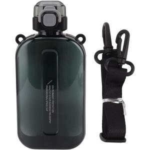 ERYUE Bouteille d&rsquo;eau Plate 750ml Mince en Silicone PC Anti-fuite avec Sangle Bouteille de Boisson Plate pour les Activités Sportives de Plein Air (Vert)(Noir)