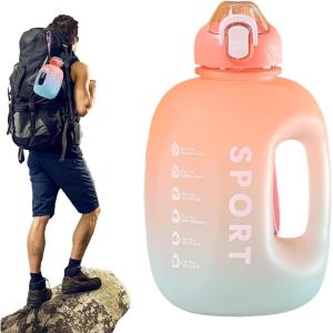 Grande bouteille d&rsquo;eau de 1,5 L – bouteille de boisson sportive avec fermeture pop-up | Couleur de de consommation de nourriture pour boissons alimentaires Récipient d&rsquo;eau portable avec poig(Orange Blue Gradient)