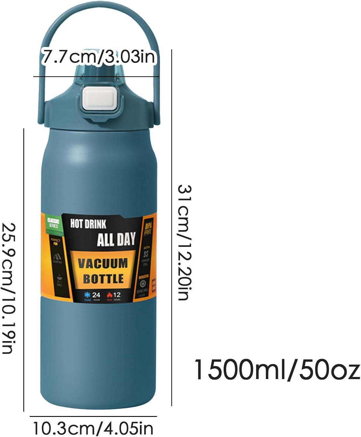 image:imageGnrique Bouteille deau1500ml Tasse Vide tanche avec PailleBouteille dEau Sportive Pour Femmes Hommes cole Sports Maison Voyage Caf BoissonsBleu Fonc