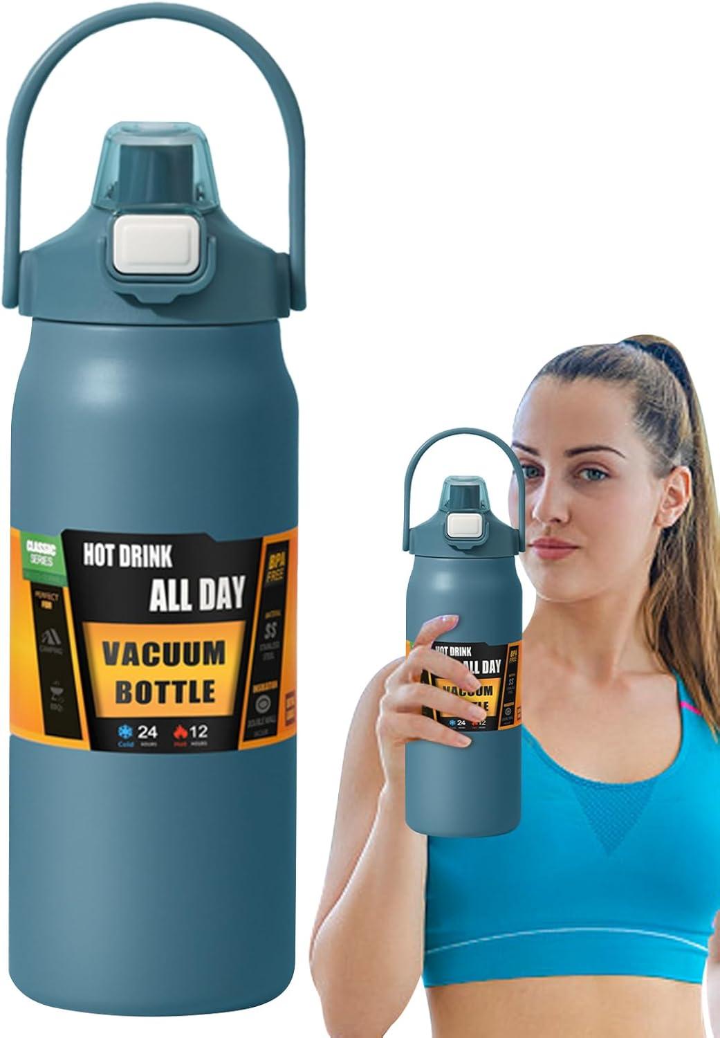 image:imageGnrique Bouteille deau1500ml Tasse Vide tanche avec PailleBouteille dEau Sportive Pour Femmes Hommes cole Sports Maison Voyage Caf BoissonsBleu Fonc