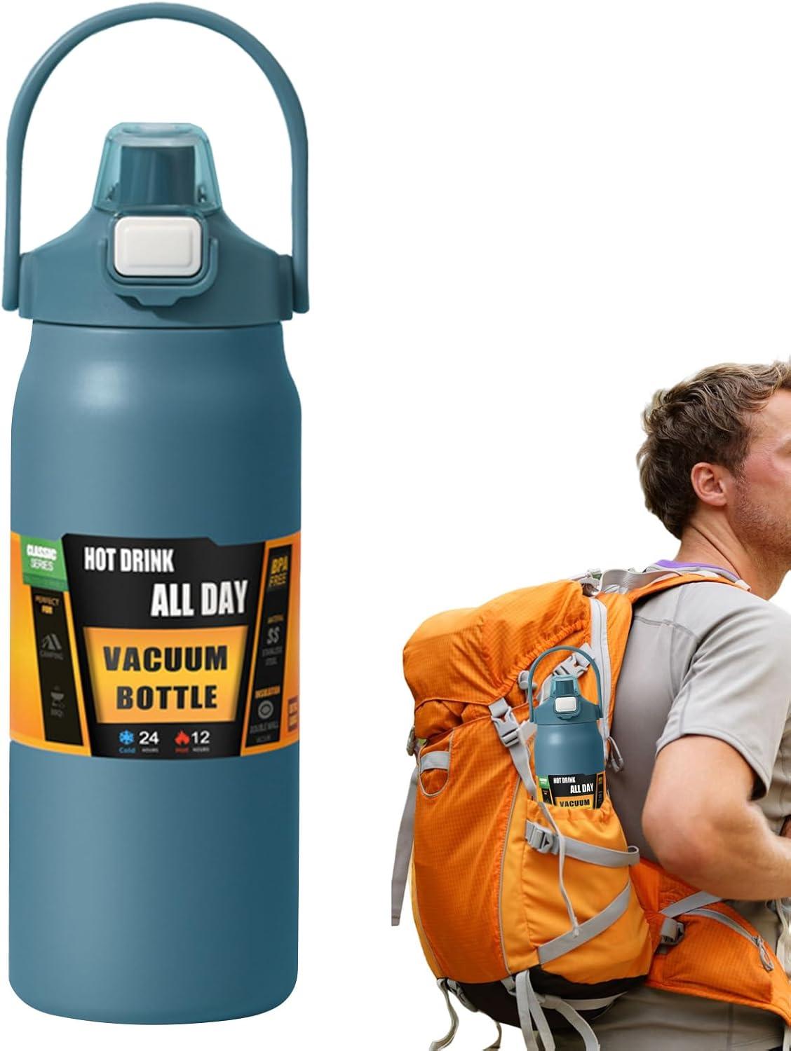 image:imageGnrique Bouteille deau1500ml Tasse Vide tanche avec PailleBouteille dEau Sportive Pour Femmes Hommes cole Sports Maison Voyage Caf BoissonsBleu Fonc