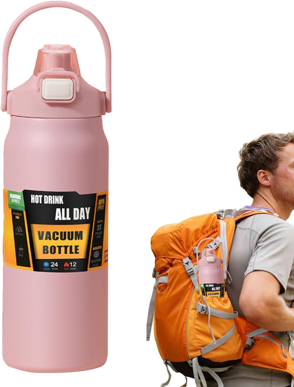 image:imageGnrique Bouteille deau1500ml Tasse Vide tanche avec PailleBouteille dEau Sportive Pour Femmes Hommes cole Sports Maison Voyage Caf BoissonsRose