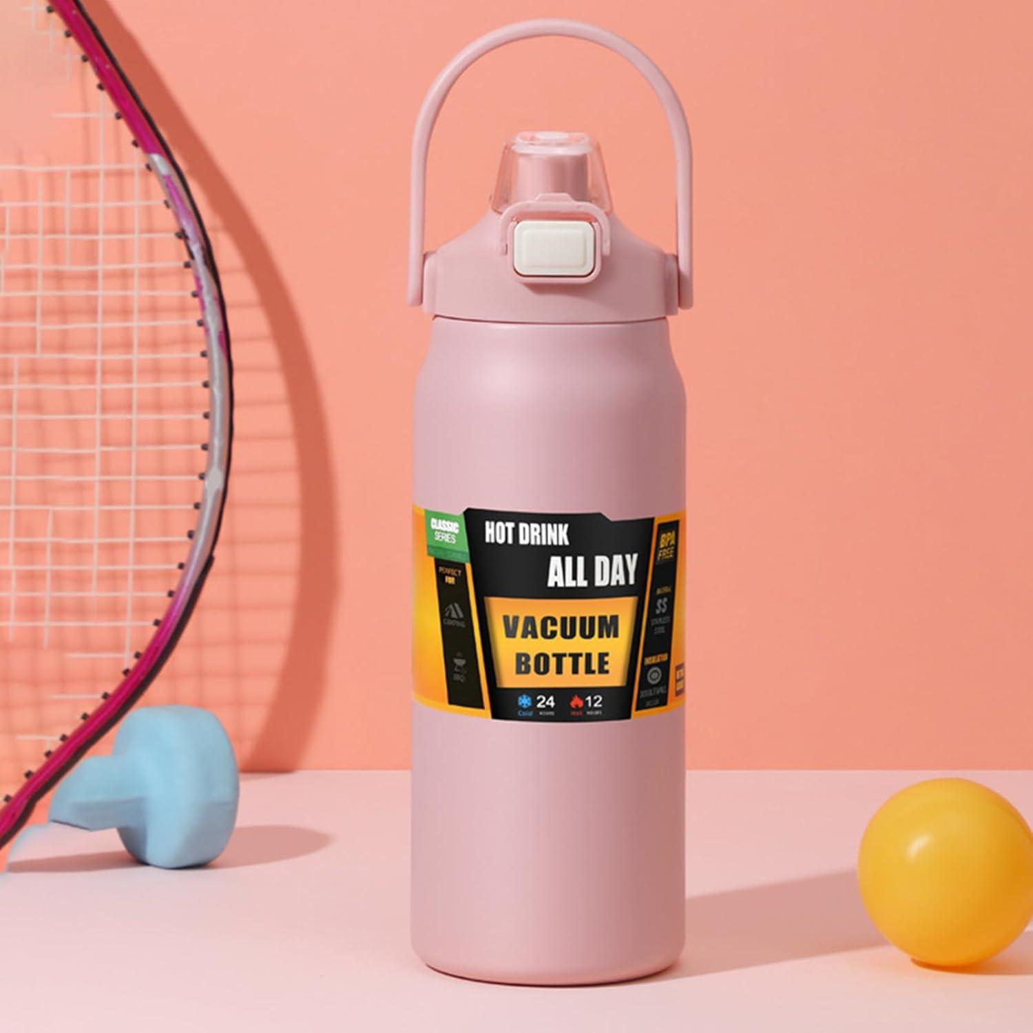 image:imageGnrique Bouteille deau1500ml Tasse Vide tanche avec PailleBouteille dEau Sportive Pour Femmes Hommes cole Sports Maison Voyage Caf BoissonsRose