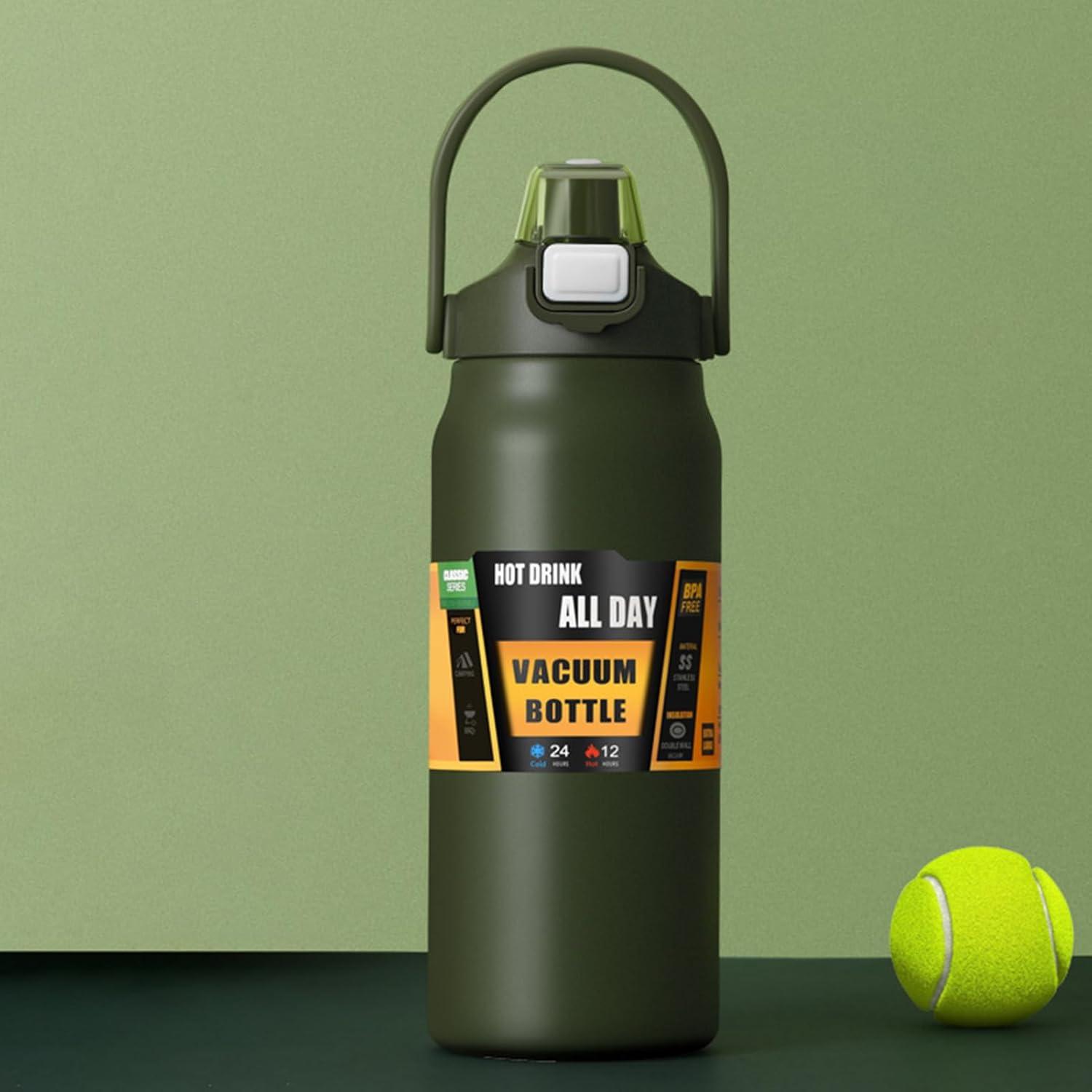 image:imageGnrique Bouteille deau1500ml Tasse Vide tanche avec PailleBouteille dEau Sportive Pour Femmes Hommes cole Sports Maison Voyage Caf BoissonsVert Arme