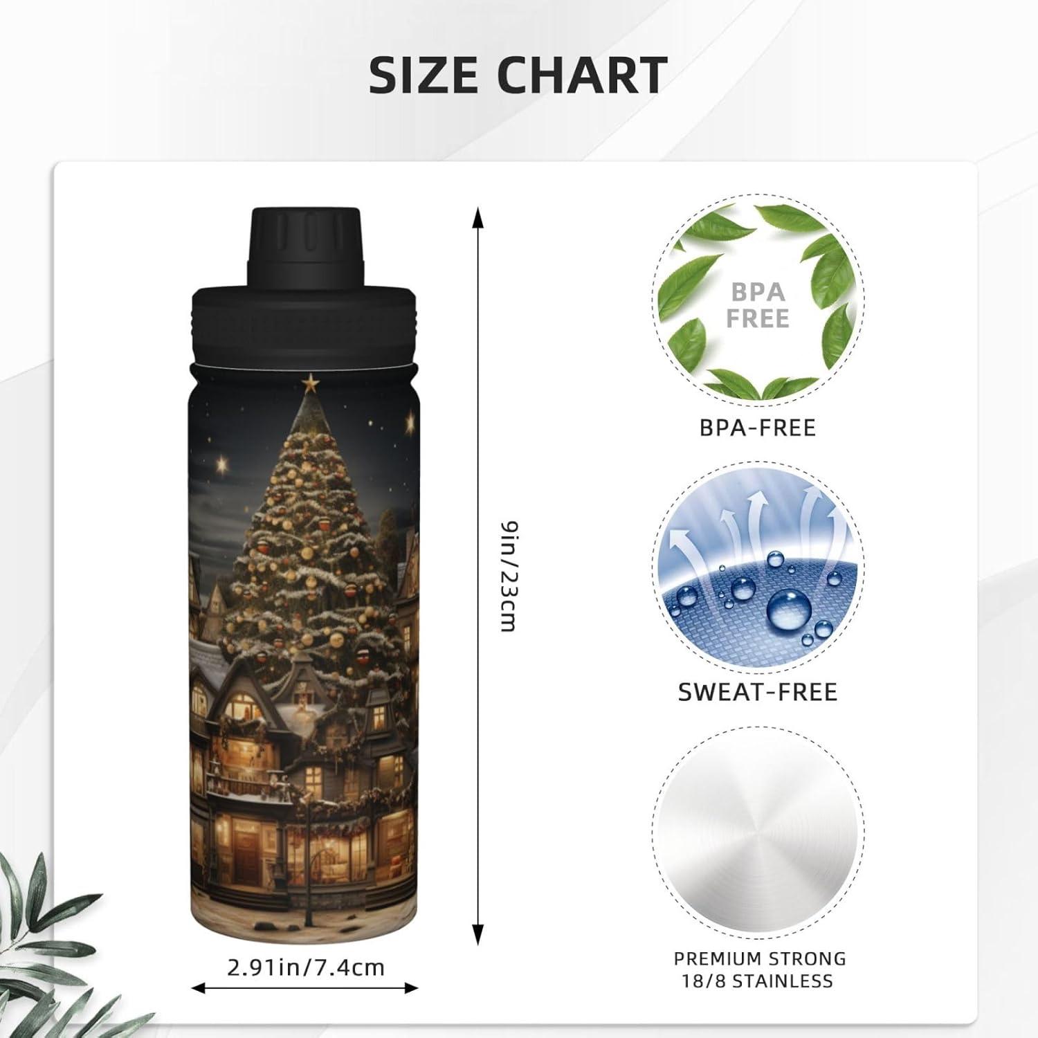 image:imageGourde isotherme sportive de 500 ml Bouteille deau isotherme pour boissons chaudes et froides Compagnon sportif portable Grand sapin de Nol la maison