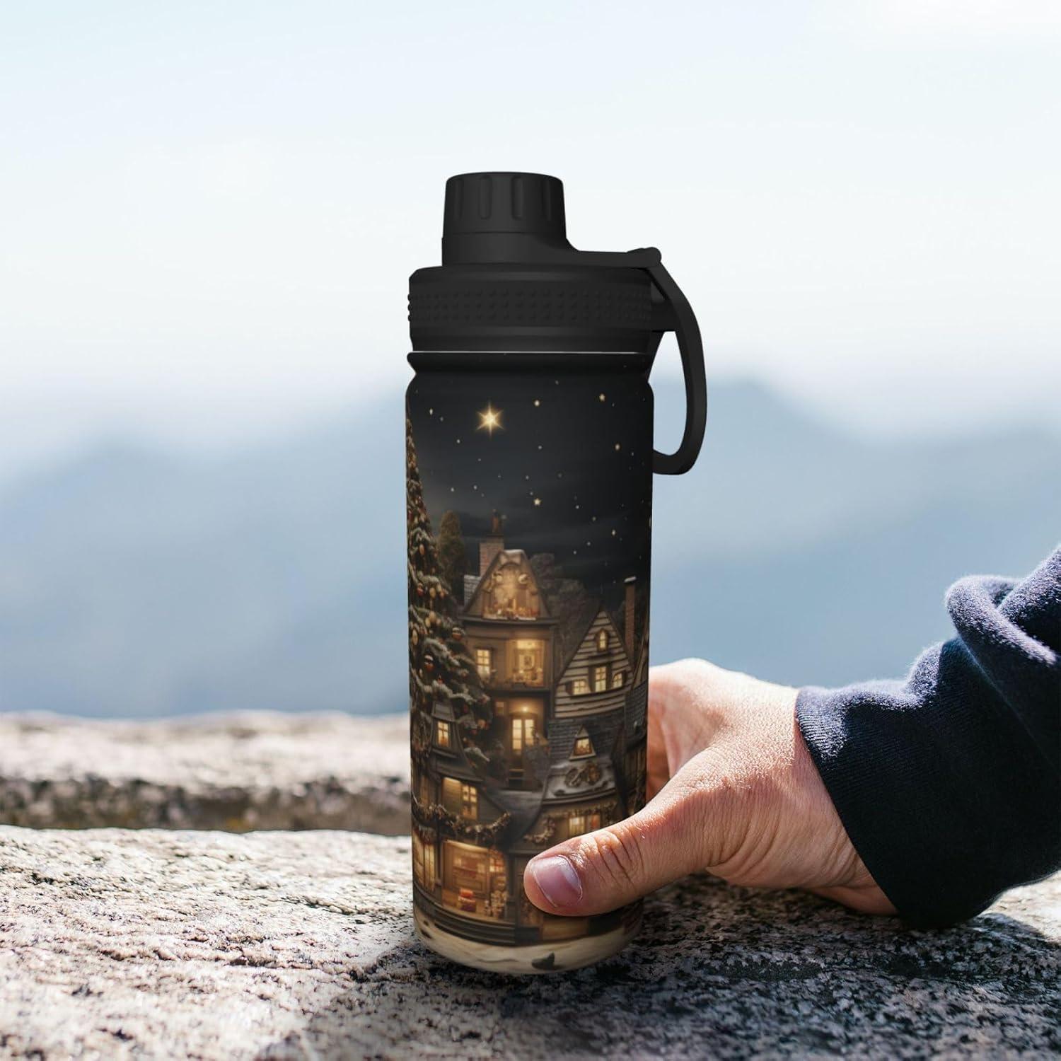 image:imageGourde isotherme sportive de 500 ml Bouteille deau isotherme pour boissons chaudes et froides Compagnon sportif portable Grand sapin de Nol la maison